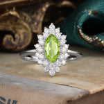 1 Carat Marquise Cut Peridot Ring Vintage Cluster Engagement Ring - Romalar Jewelry
