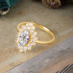 1 Carat Classic Luxury Vintage 4-Prong Marquise Cut Moissanite Ring Cluster Wedding Ring