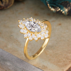 1 Carat Classic Luxury Vintage 4-Prong Marquise Cut Moissanite Ring Cluster Wedding Ring