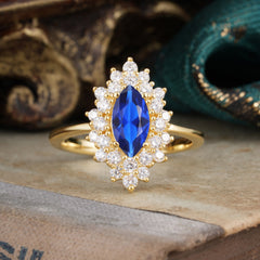 1 Carat Marquise Cut Sapphire Ring Vintage Cluster Wedding Ring