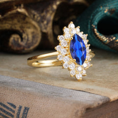 1 Carat Marquise Cut Sapphire Ring Vintage Cluster Wedding Ring