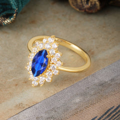 1 Carat Marquise Cut Sapphire Ring Vintage Cluster Wedding Ring