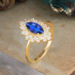 1 Carat Marquise Cut Sapphire Ring Vintage Cluster Wedding Ring