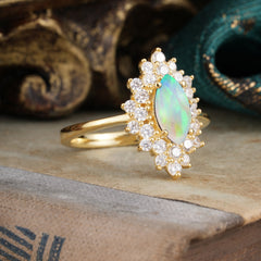 1 Carat Marquise Cut Opal Ring Vintage Cluster Wedding Ring
