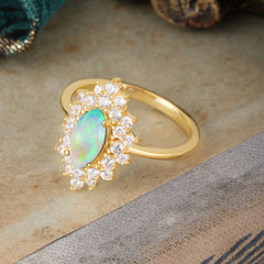 1 Carat Marquise Cut Opal Ring Vintage Cluster Wedding Ring