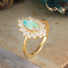 1 Carat Marquise Cut Opal Ring Vintage Cluster Wedding Ring