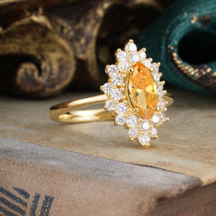 1 Carat Marquise Cut Citrine Ring Vintage Cluster Wedding Ring