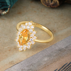 1 Carat Marquise Cut Citrine Ring Vintage Cluster Wedding Ring