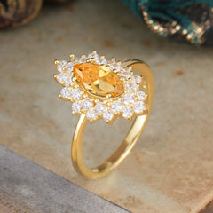 1 Carat Marquise Cut Citrine Ring Vintage Cluster Wedding Ring