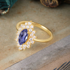 1 Carat Marquise Cut Tanzanite Ring Vintage Cluster Wedding Ring