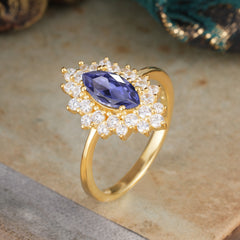 1 Carat Marquise Cut Tanzanite Ring Vintage Cluster Wedding Ring
