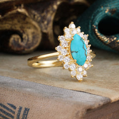 1 Carat Marquise Cut Turquoise Ring – Vintage Cluster Engagement Ring for Women
