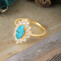 1 Carat Marquise Cut Turquoise Ring – Vintage Cluster Engagement Ring for Women