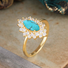1 Carat Marquise Cut Turquoise Ring – Vintage Cluster Engagement Ring for Women