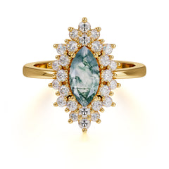 1 Carat Marquise Cut Moss Agate Ring Vintage Cluster Wedding Ring