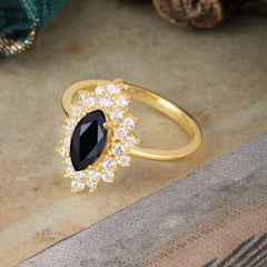 1 Carat Marquise Cut Black Onyx Ring Vintage Cluster Wedding Ring