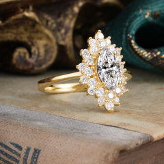 1 Carat Marquise Cut  Lab Diamond Ring Vintage Cluster Wedding Ring