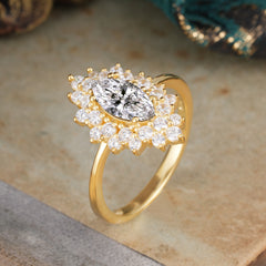 1 Carat Marquise Cut  Lab Diamond Ring Vintage Cluster Wedding Ring