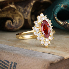 1 Carat Marquise Cut Garnet Ring Vintage Cluster Wedding Ring