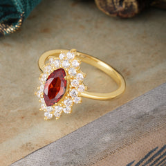 1 Carat Marquise Cut Garnet Ring Vintage Cluster Wedding Ring