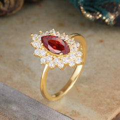 1 Carat Marquise Cut Garnet Ring Vintage Cluster Wedding Ring