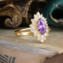 1 Carat Marquise Cut Amethyst Ring Vintage Cluster Wedding Ring