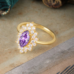 1 Carat Marquise Cut Amethyst Ring Vintage Cluster Wedding Ring