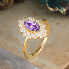 1 Carat Marquise Cut Amethyst Ring Vintage Cluster Wedding Ring