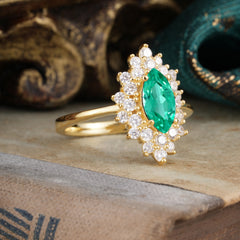 1 Carat Marquise Cut Emerald Ring Vintage Cluster Wedding Ring