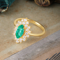 1 Carat Marquise Cut Emerald Ring Vintage Cluster Wedding Ring