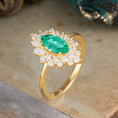 1 Carat Marquise Cut Emerald Ring Vintage Cluster Wedding Ring