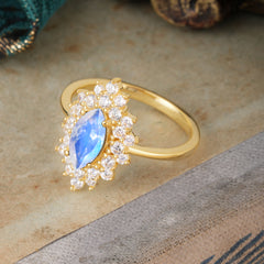1 Carat Marquise Cut Moonstone Ring Vintage Cluster Wedding Ring