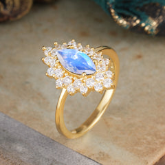1 Carat Marquise Cut Moonstone Ring Vintage Cluster Wedding Ring