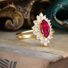 1 Carat Marquise Cut Ruby Ring Vintage Cluster Wedding Ring