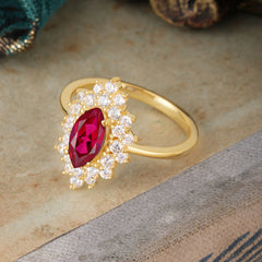 1 Carat Marquise Cut Ruby Ring Vintage Cluster Wedding Ring