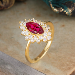 1 Carat Marquise Cut Ruby Ring Vintage Cluster Wedding Ring