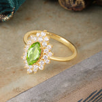1 Carat Marquise Cut Peridot Ring Vintage Cluster Engagement Ring - Romalar Jewelry
