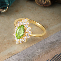 1 Carat Marquise Cut Peridot Ring Vintage Cluster Wedding Ring