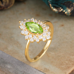 1 Carat Marquise Cut Peridot Ring Vintage Cluster Wedding Ring