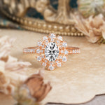 Floral Designed Cluster Ring 1 Carat Oval Cut Vintage Lab Diamond Engagement Ring - Romalar Jewelry