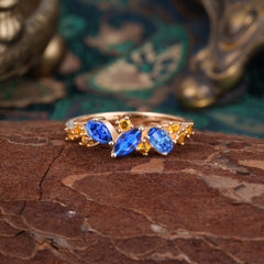 Multi Shaped Sapphire Wedding Band Half Eternity Stackable Ring