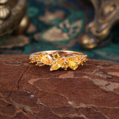 Multi Shaped Citrine Wedding Band Half Eternity Stackable Ring