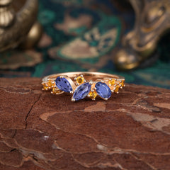 Multi Shaped Tanzanite Wedding Band Half Eternity Stackable Ring