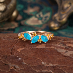 Multi Shaped Turquoise Wedding Band Half Eternity Stackable Ring