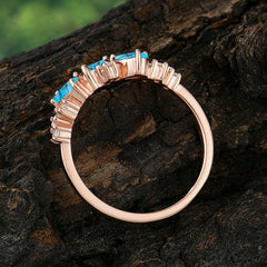 Multi Shaped Turquoise Wedding Band Half Eternity Stackable Ring