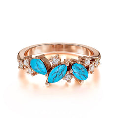 Multi Shaped Turquoise Wedding Band Half Eternity Stackable Ring