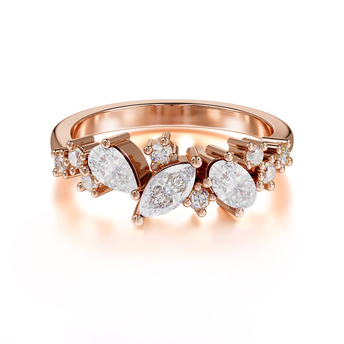 Multi Shaped Moissanite Wedding Band Half Eternity Stackable Ring