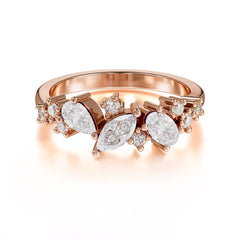 Multi Shaped Moissanite Wedding Band Half Eternity Stackable Ring