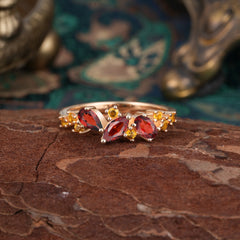 Multi Shaped Garnet Wedding Band Half Eternity Stackable Ring