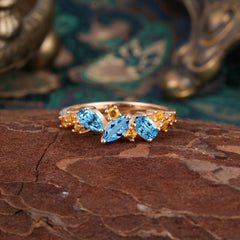 Multi Shaped Aquamarine Wedding Band Half Eternity Stackable Ring